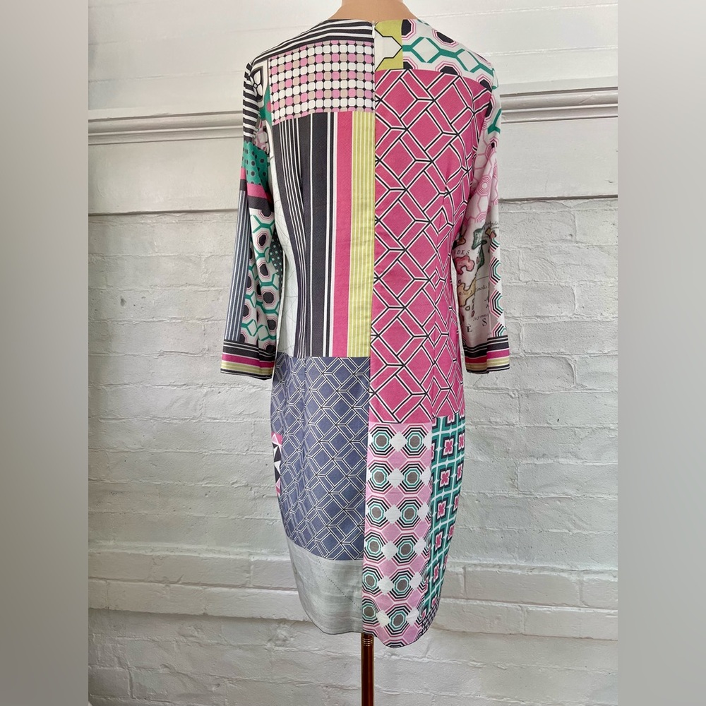 Vilagallo Tesa Manaba Print Shift Dress Above The Knee Geometric Twill - Picture 6 of 14